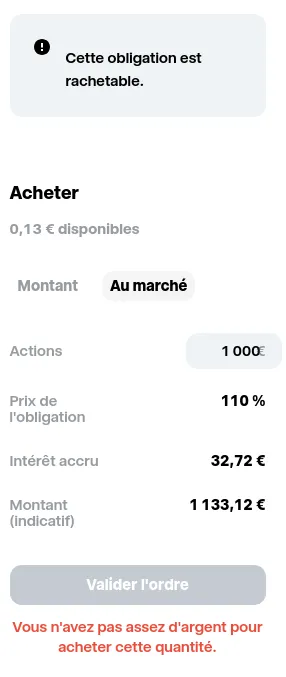 Passage d'ordre d'achat d'une obligation McDonald's chez Trade Republic
